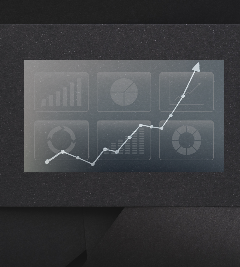 Indicadores de crescimento representando evolução das soluções empresariais