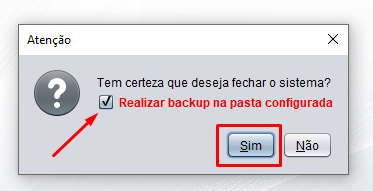 Confirmação de backup no Sic Control