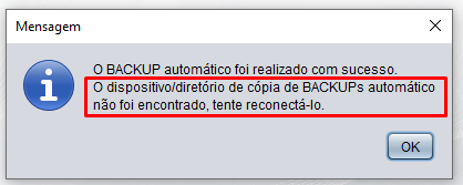 Aviso de cópia de segurança não configurada